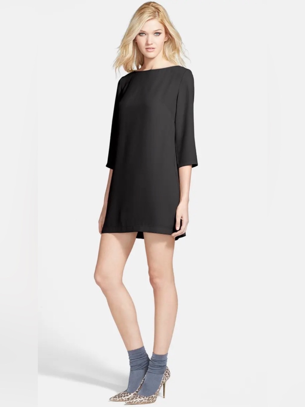 Leith Black Mini Dress with 3/4 Sleeves